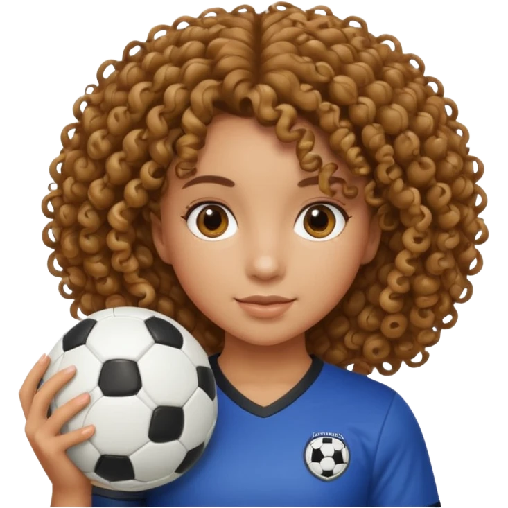 Chica con cabello rizado y con una pelota de futbol en las manos emoji