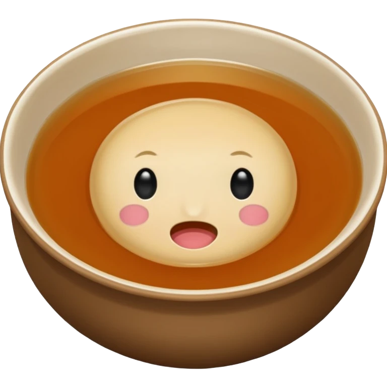 consommé in a plain bowl, clear brown soup, no face, emoji style emoji