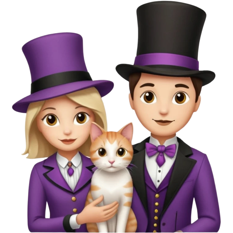 magician couple and their pet cat emoji