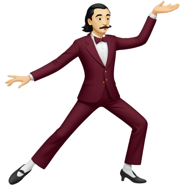 the word "DALI" written in white on a bordeaux red background, where the letters are dancing emoji