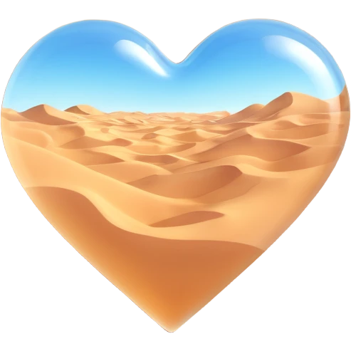 glass heart emoji containing empty desert sand dunes, no vegetation, realistic glass look emoji