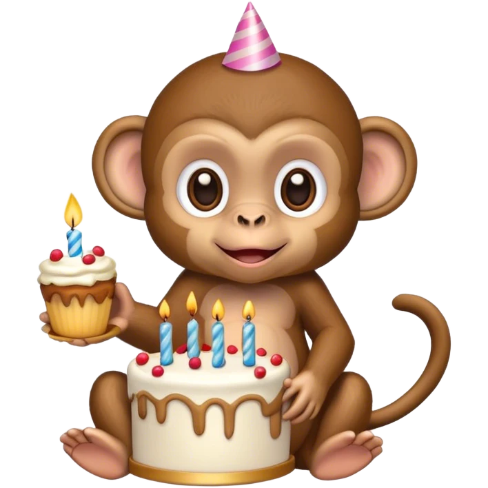 a baby monkey with a birthday cake  emoji