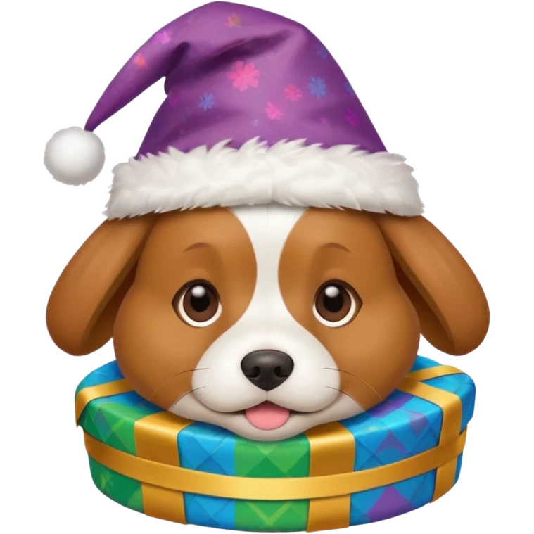 Dog in new yaer hat wrapped paper new yaer  emoji