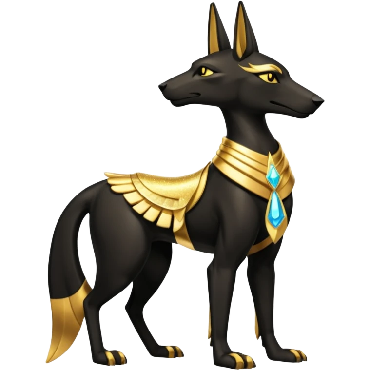 Black-furred godly divine shiny sparkly god Anubis-fusion-hybrid (full body) emoji