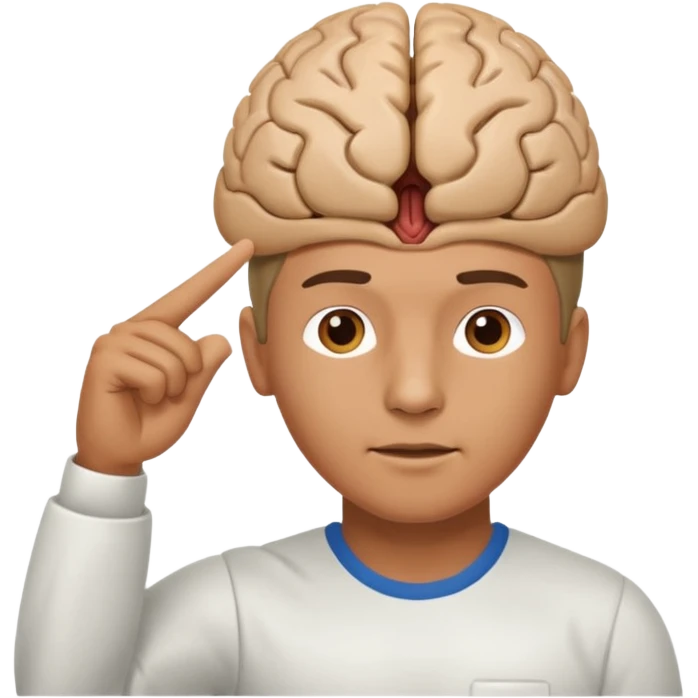 A person pointing is his brain emoji