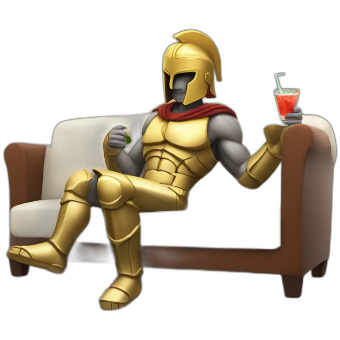 A spartan drinking a relaxed coktail on a sofa emoji