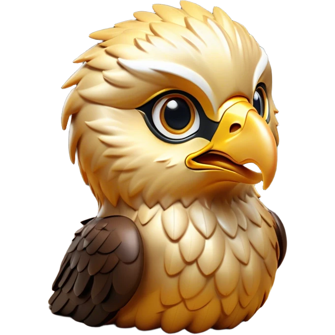 Cinematic Cute Golden Eagle Portrait Emoji, Head tilted playfully and inquisitively, featuring a compact, streamlined form with subtly ruffled, golden plumage and round, sparkling eyes full of spirited charm, Simplified yet irresistibly adorable features, highly detailed, glowing with a warm, inviting glow, high shine, affectionate and lively, stylized with a touch of whimsical aerial grace, soft glowing outline, capturing the essence of a mischievous yet endearing golden eagle that seems as if it could glide out of the screen into your heart! emoji