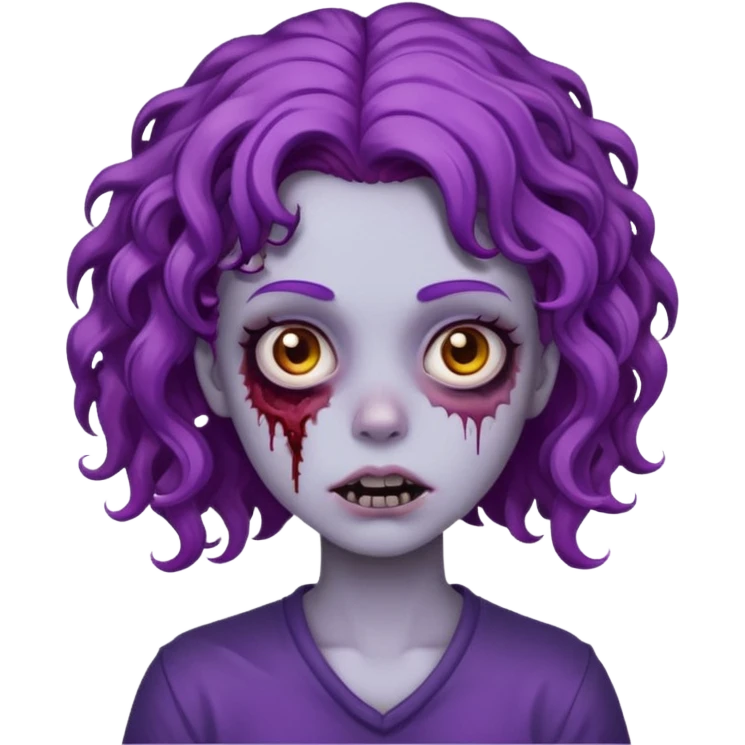 Quero uma imagem de uma garota zumbi com cabelo cacheado roxo emoji