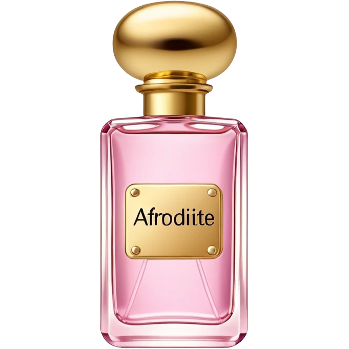 rectangle perfume light pink liquid gold cylinder cap written AFRODITE YASMIN BEAUTY emoji