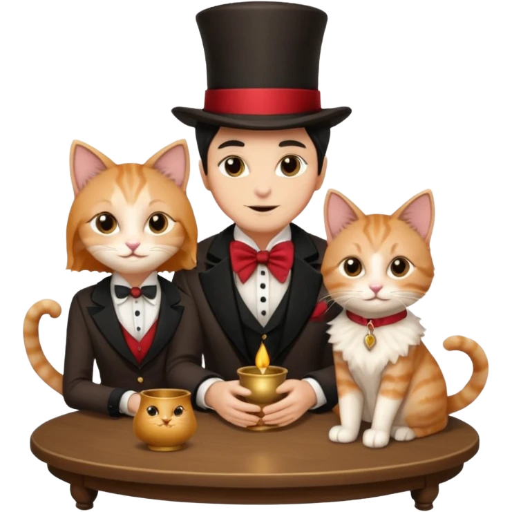 magician couple and their pet cat emoji