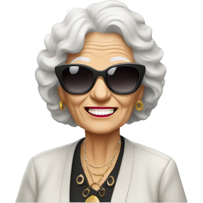 stylish rocker elderly woman using sunglasses emoji