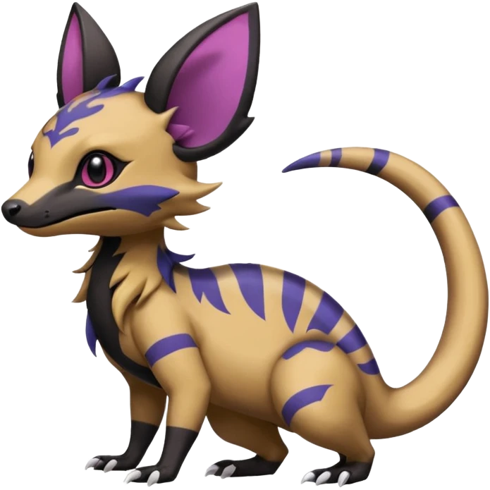 Rare epic aesthetic colorful Salandit-Noibat-Eevee-Civet-species-Fakemon-hybrid-creature, with markings, full body emoji