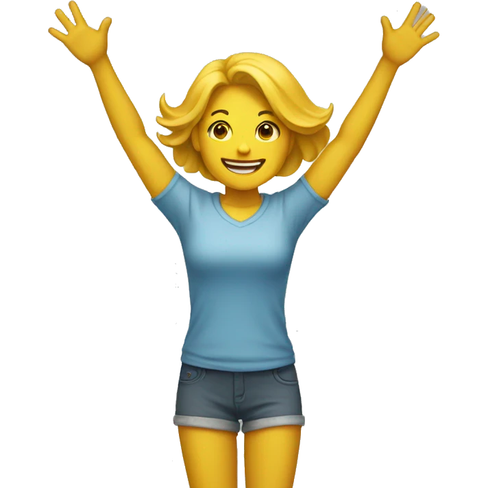  Woman with yellow skin and legs raising both arms in the air emoji