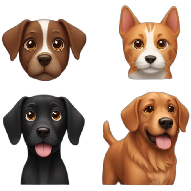 One black dog, one Brown dog and ginger cat emoji