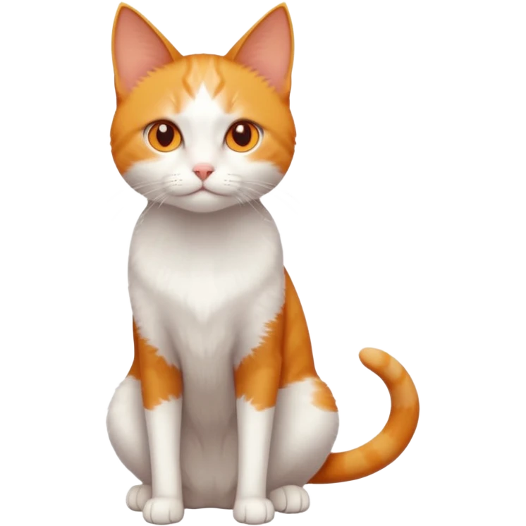 full body of tiny + skinny ginger and white cat with deep orange eyes and triangular shaped face emoji