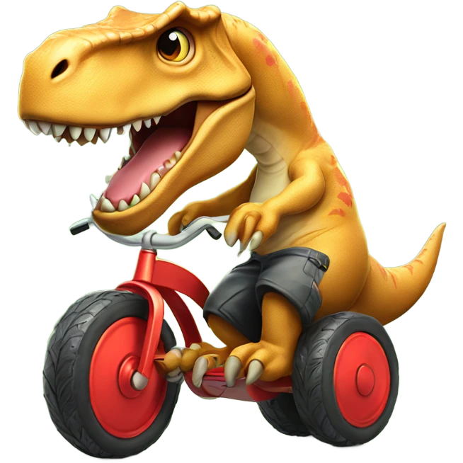 A cute T-Rex riding a tricycle emoji