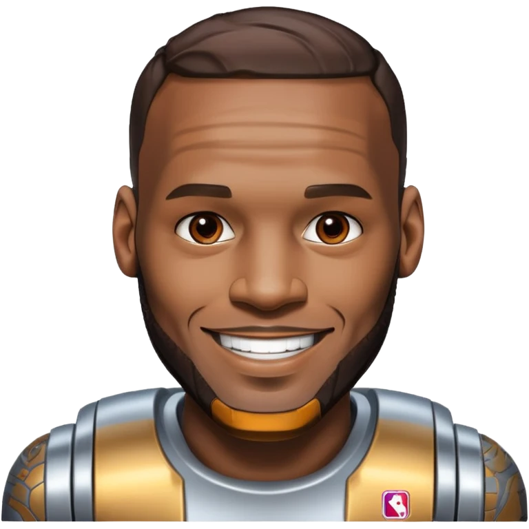 Lebron James smiling
half his face is robot/cyborg like emoji