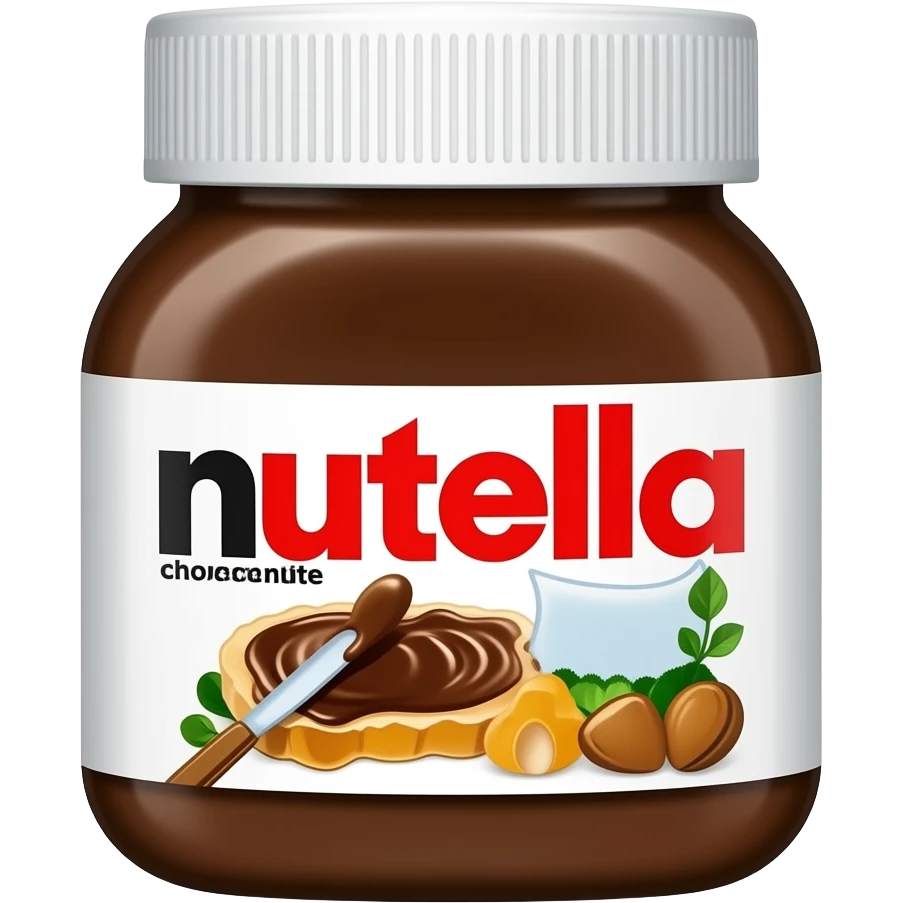 ​مرطبان نوتيلا: علبة شوكولاتة البندق الشهيرة "Nutella" بشكلها وتصميمها المعروف. emoji