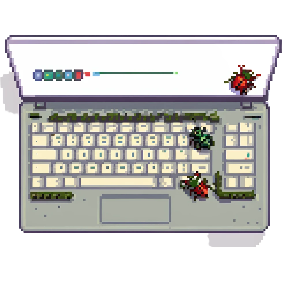 Laptop with bugs running around on the keyboard emoji