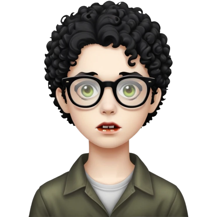 teen zombie with black curly hair with black glasses emoji