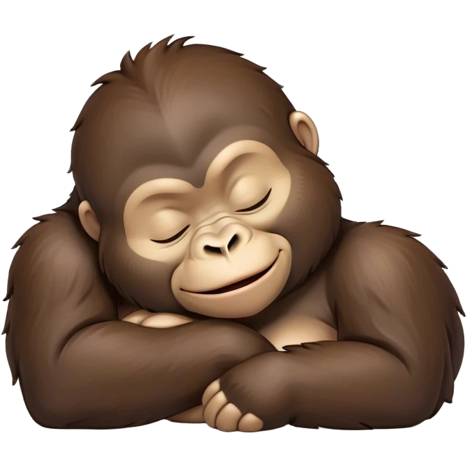 Meme-Worthy cute Sleeping Gorilla Portrait Emoji, Head resting peacefully with a contented smile, showcasing a luxuriant, thick Fur and eyes gently closed in serene slumber, Simplified yet hilariously adorable features, highly detailed, glowing with a soft, drowsy jungle light, high shine, relaxed and utterly lovable, stylized with an air of playful laziness, bright and heartwarming, soft glowing outline, capturing the essence of a sleeping gorilla that feels destined to become the next viral sensation of adorable rest! emoji