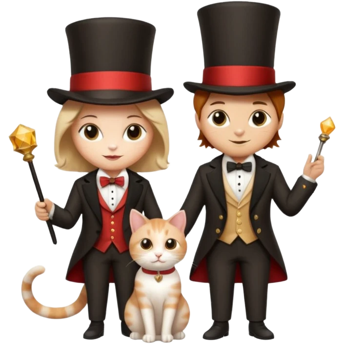 magician couple and their pet cat emoji