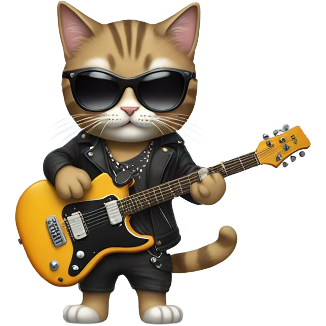 rockstar cat with electronic guitar and wearing sungl emoji