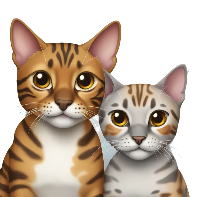 Two bengal cats one brown and the other grey  emoji