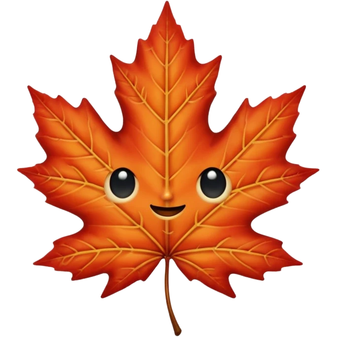 emoji, feuille d'érable couleur vermeille, deux yeux ronds noirs brillants emoji