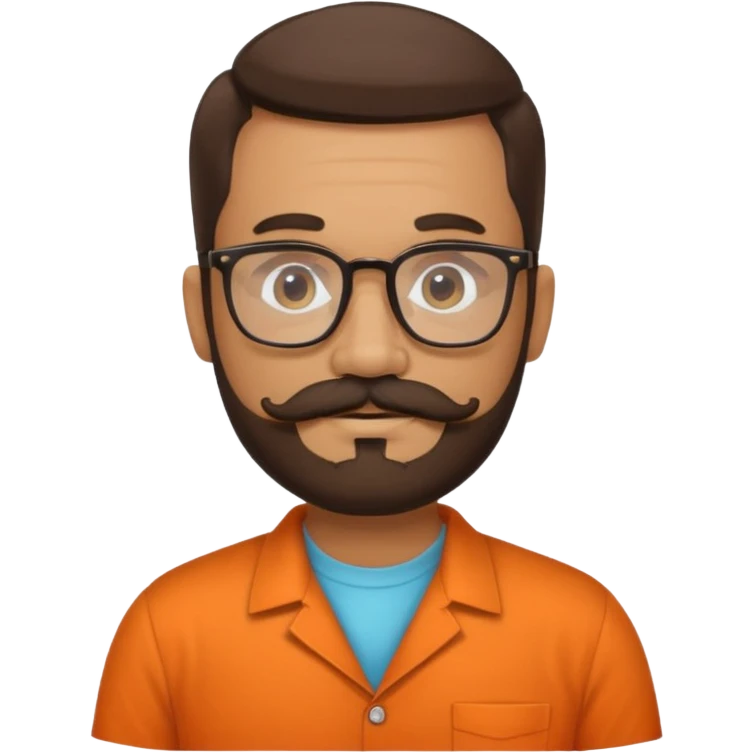 latino english teacher with a beard and moustache, and vintage glasses in a orange shirt emoji
