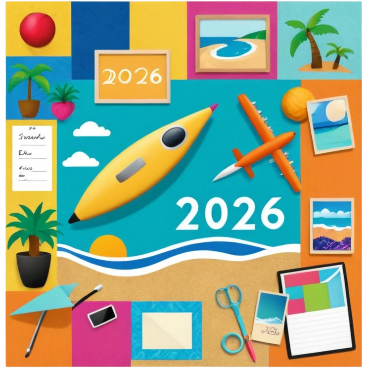 An extremely detailed lifestyle vision board collage for the year 2026. emoji