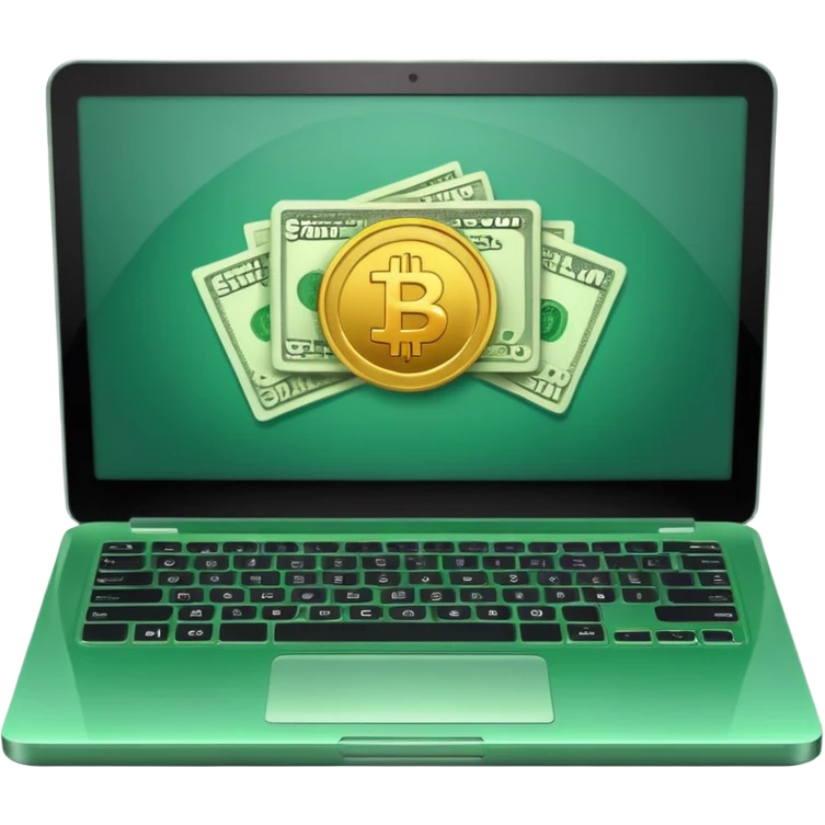 green laptop with black friday deals with coins and money tab open on it emoji