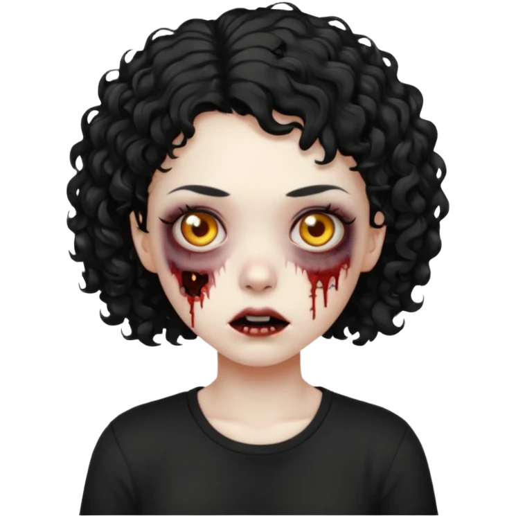 Zombie girl emoji com cabelo curto cacheado com uma blusa preta emoji