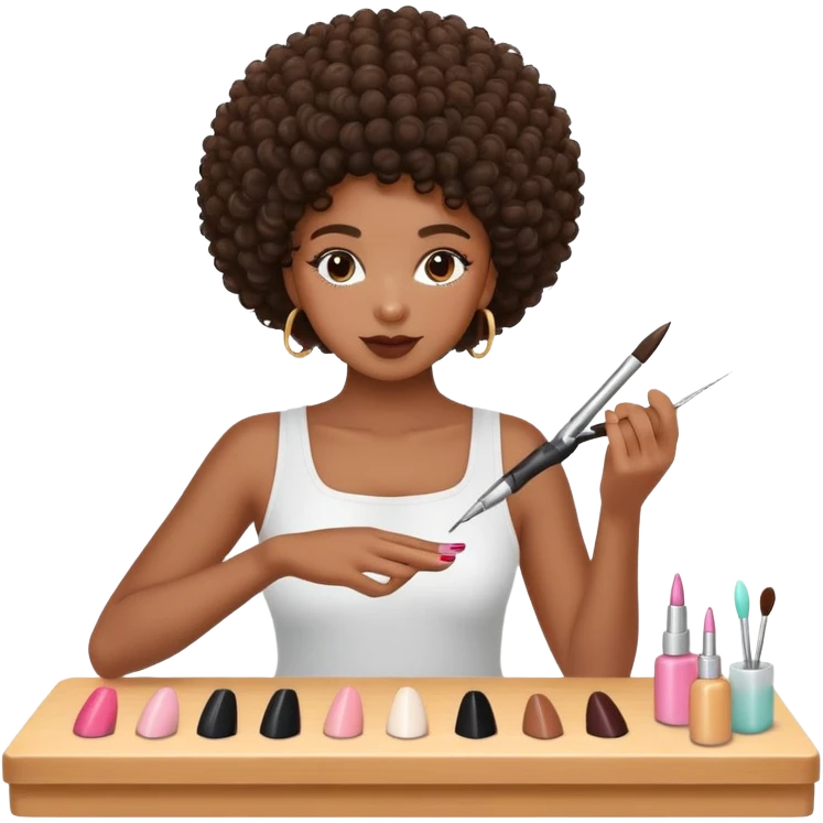 Black girl with curly fro getting nails done emoji