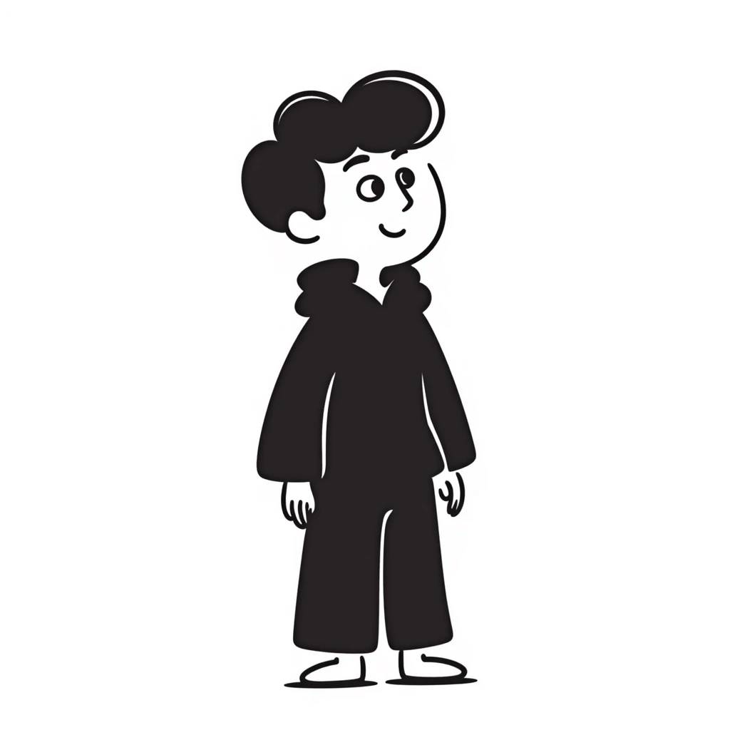 niño con jersei negro, pantalón negro y capucha emoji