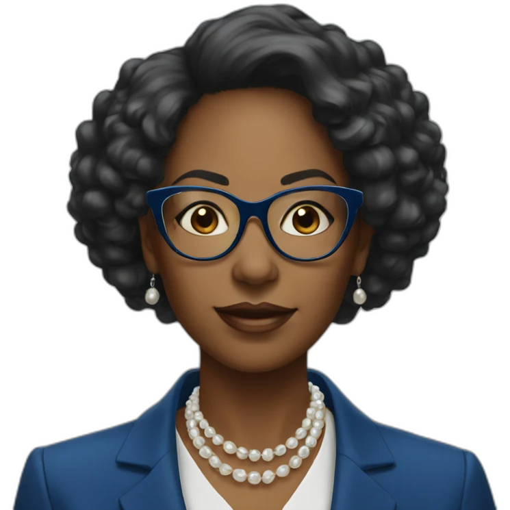 black woman ceo, glasses, blue blazer, pearl necklace emoji