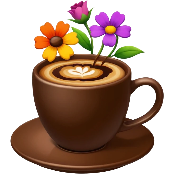 Brown cup of coffee with flowers emoji