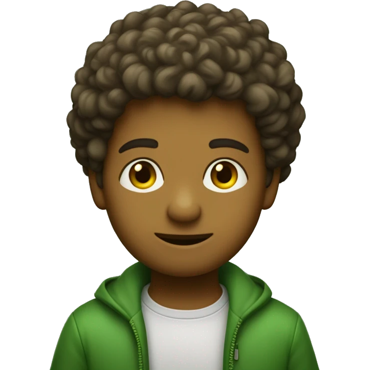 um menino de cabelo amarelo de olhos castanhos com roupa verde e pele beje emoji