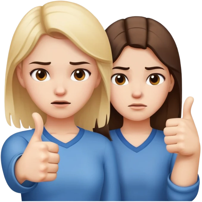 Girl with one hand giving thumbs up and the other hand giving thumbs down, showing mixed feelings, conflicted expression emoji