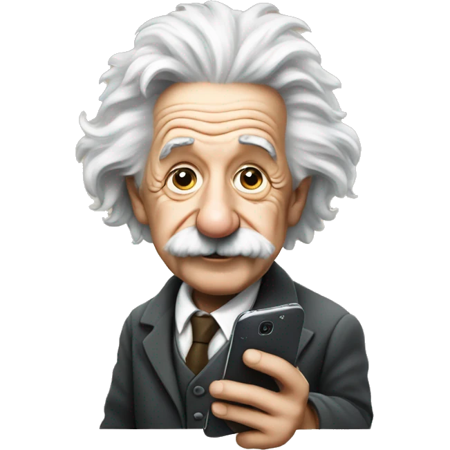 Albert Einstein holds a cell phone in his hands emoji