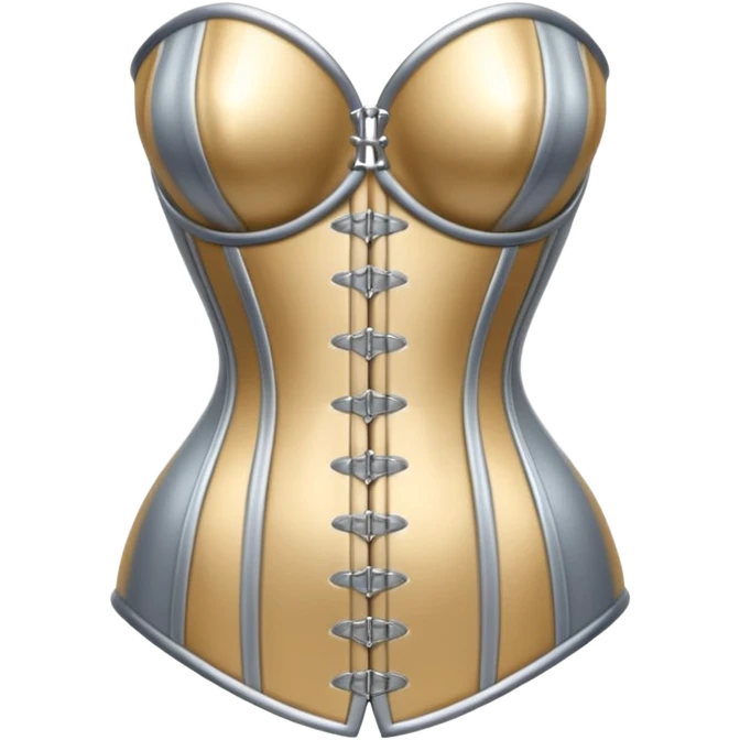 A luxury corset emoji made of silver chrome, smooth metallic curves, minimal fashion silhouette, glossy reflections, sensual high-end aesthetic, iOS emoji style, centered, clean white background emoji