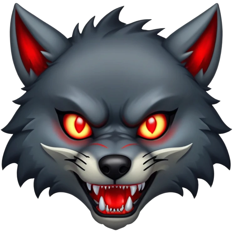 Demonic wolf with glowing red eyes and sharp fangs emoji