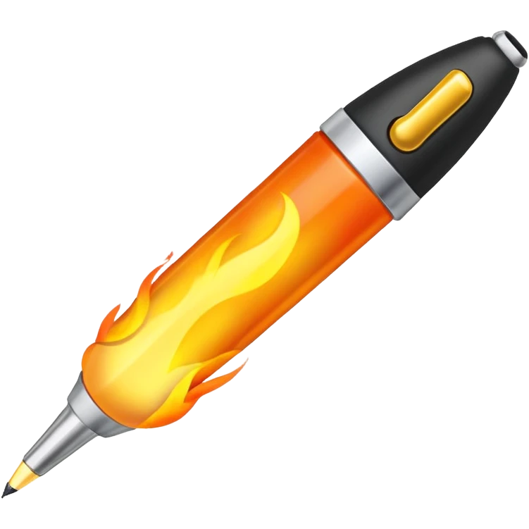 a pen, with a fire coming out of the ballpoint writing end of it emoji