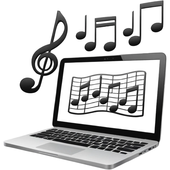 laptop with musical notes around emoji