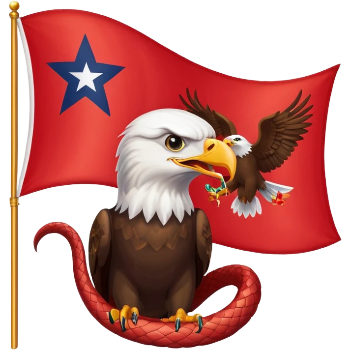 a flag with a red background with five start and an eagle eating a snake emoji