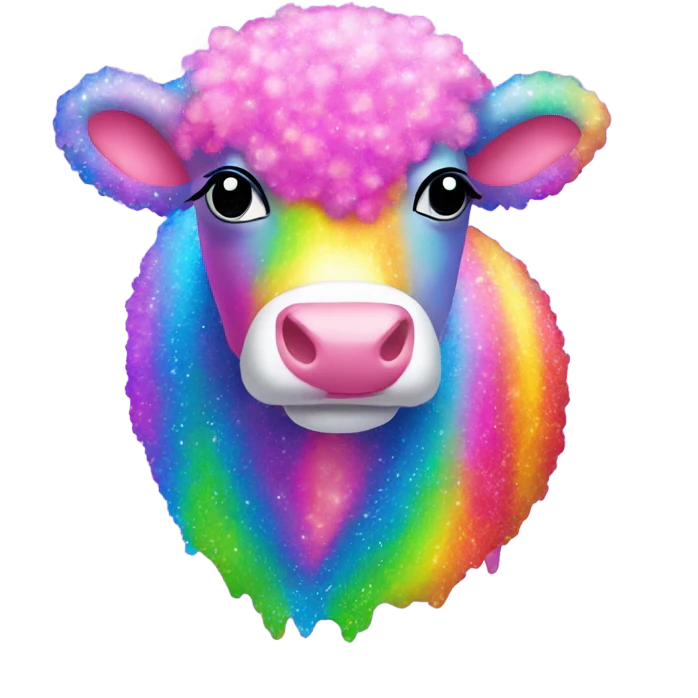 Lisa frank glitter rainbow fluffy cow emoji