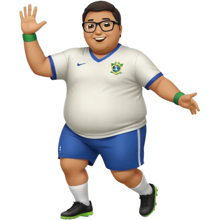 make an guy called pedro who is dancing with a football and playing brazzilian phonk and hee has glasses and is obese emoji