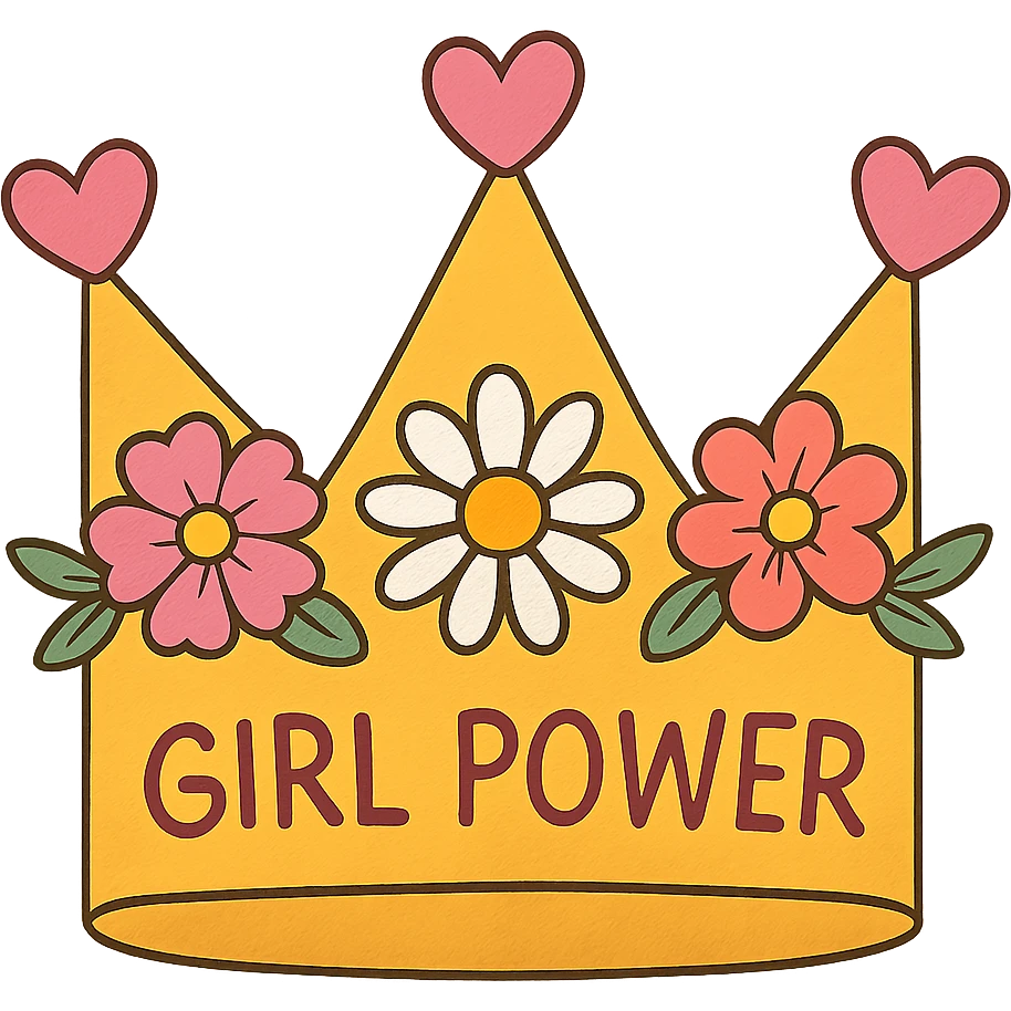 girl power, crown with flowers and hearts emoji