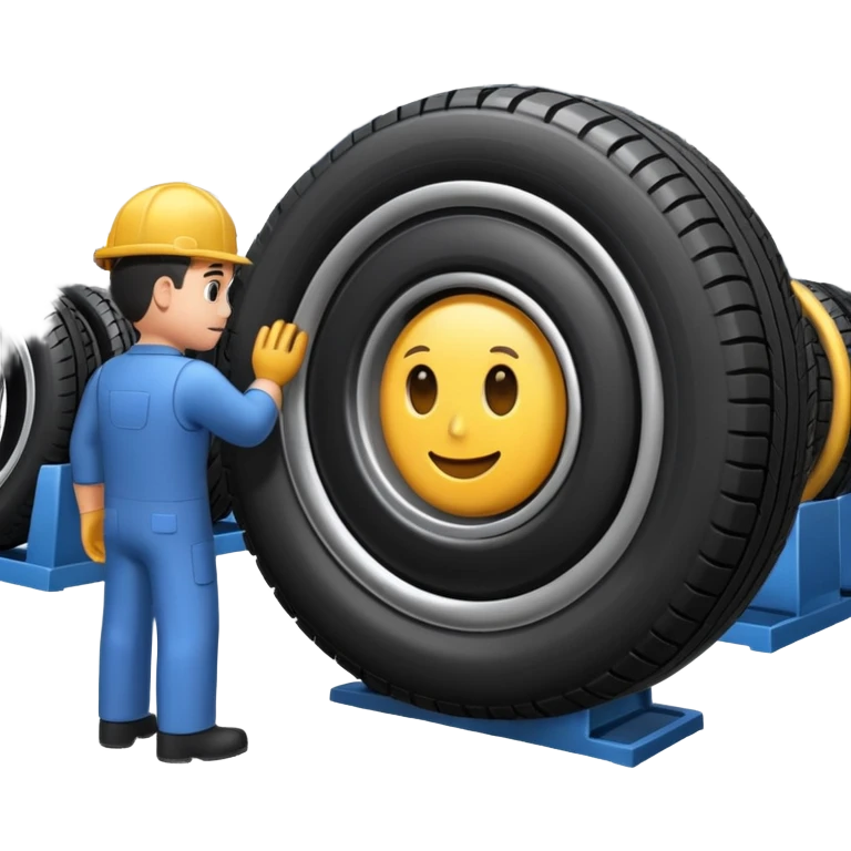 emoji of tire, inside the manufacturing factory, getting inspected by machine not by hunan, the machine is complicated  emoji