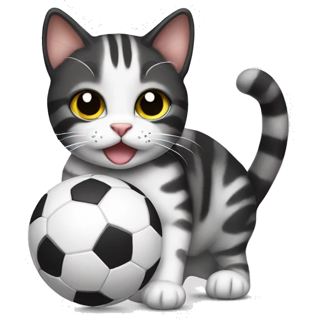 Black and white Tabby cat playing with ball emoji